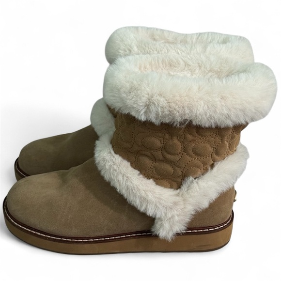 COACH IZZIE Boots Size 9 Signature Midcalf Suede Faux Fur FG4597 - Picture 2 of 15